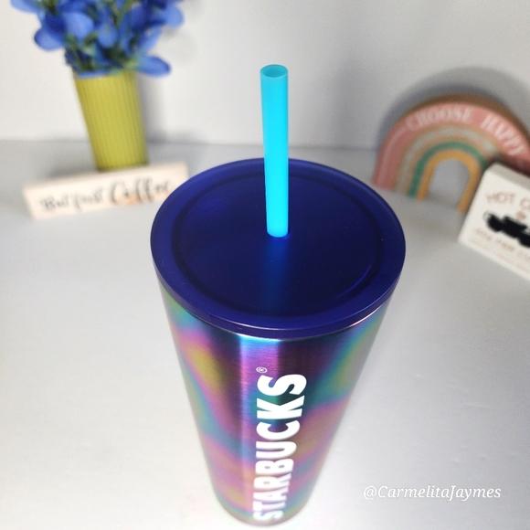💙🩷💛 Starbucks 🥤 Oil Slick Design Stainless Steel 24oz Cold Cup Tumbler ☆NWT☆ - Picture 4 of 6